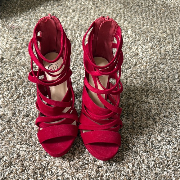 Vibrant Red Stiletto Heels with Strappy Design - Picture 1 of 5